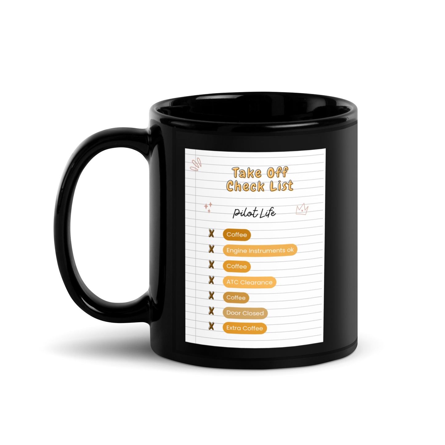 Pilot Check List Black Glossy Mug