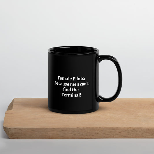 Funny Male Pilot Black Glossy Mug