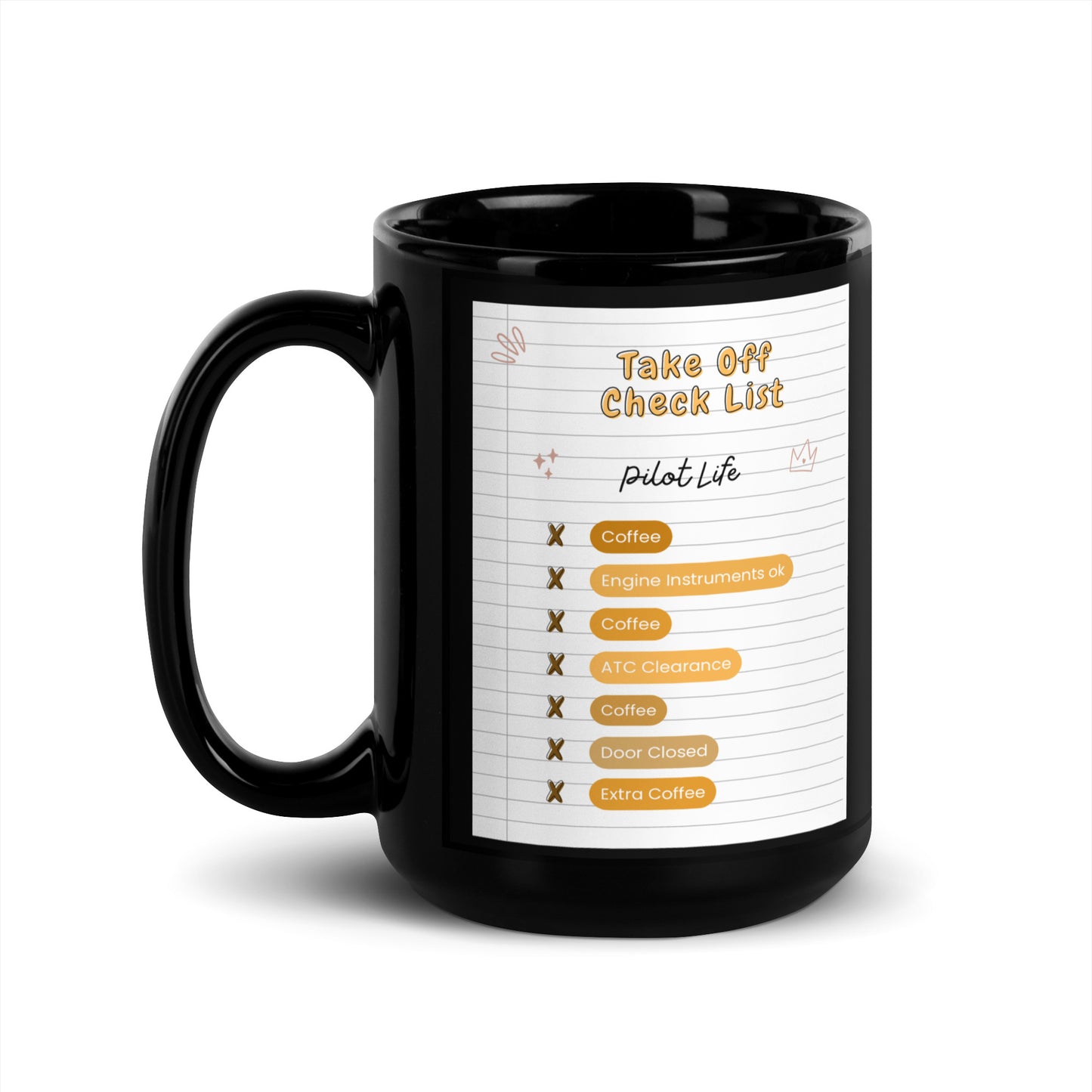 Pilot Check List Black Glossy Mug