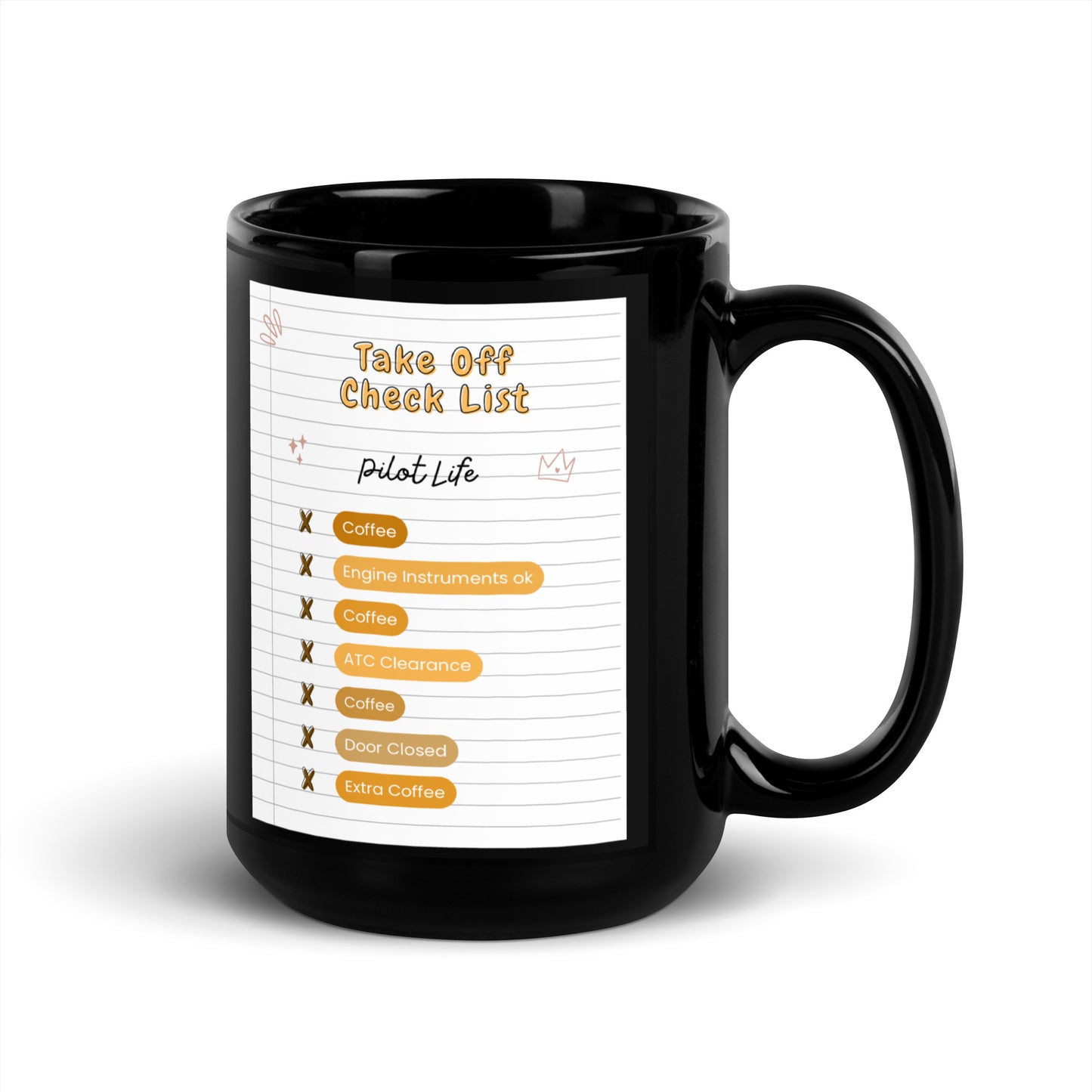 Pilot Check List Black Glossy Mug