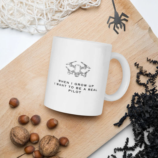 Funny Drone Pilot white glossy mug