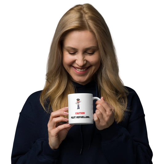 Funny Pilot white glossy coffee mug