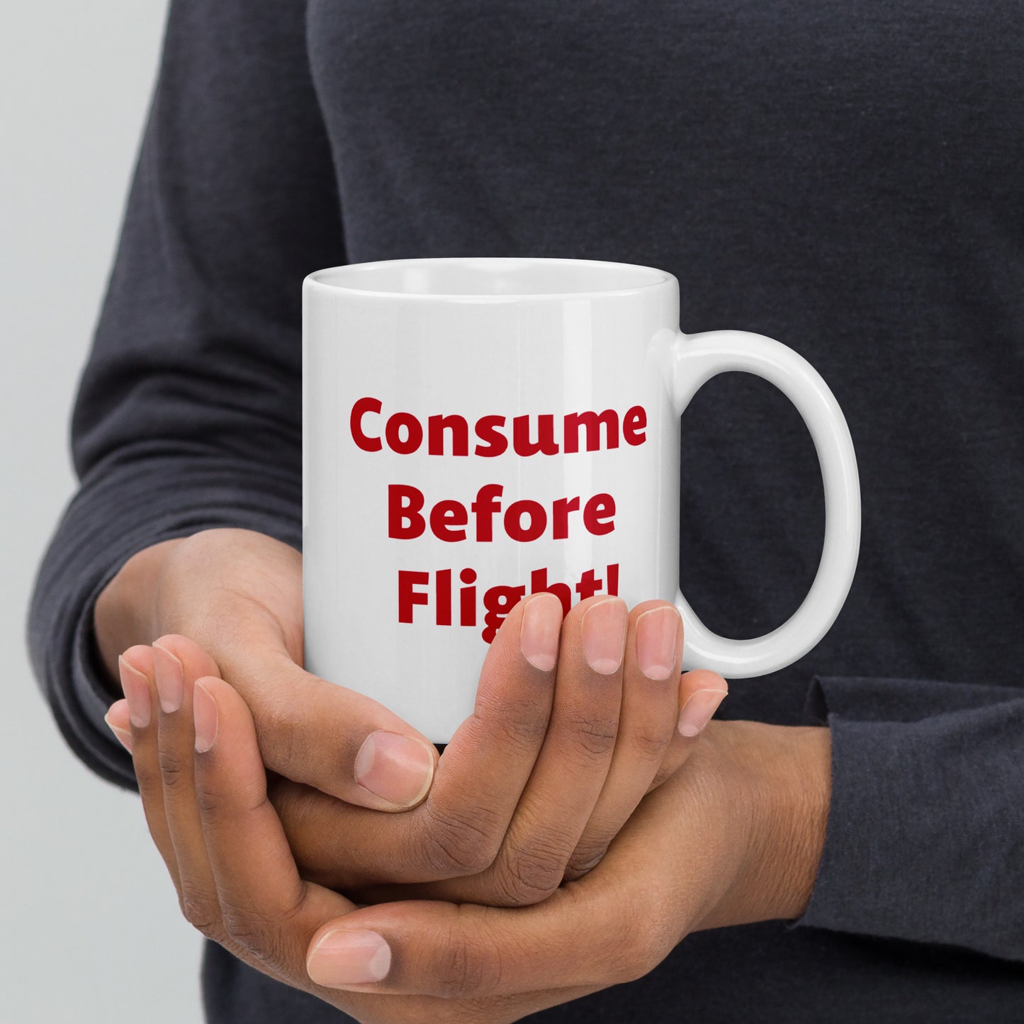 Pilot "Consume Before Flight" themed White glossy mug