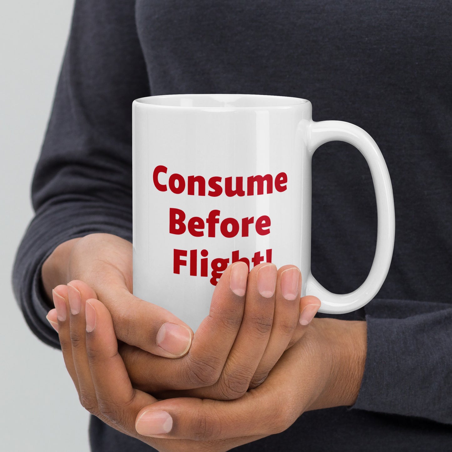 Pilot "Consume Before Flight" themed White glossy mug