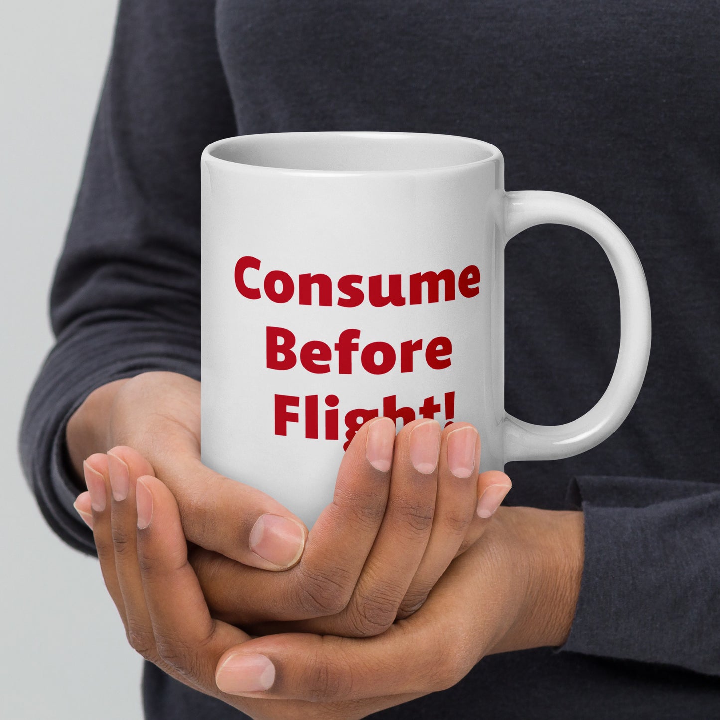 Pilot "Consume Before Flight" themed White glossy mug